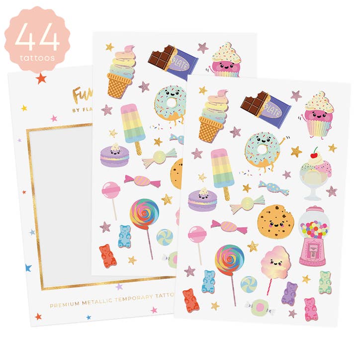 Flash Tattoos - Vendita all'ingrosso Tatuaggio temporaneo - Bambini - Pacchetto tatuaggi temporanei metallici per bambini SUGAR RUSH