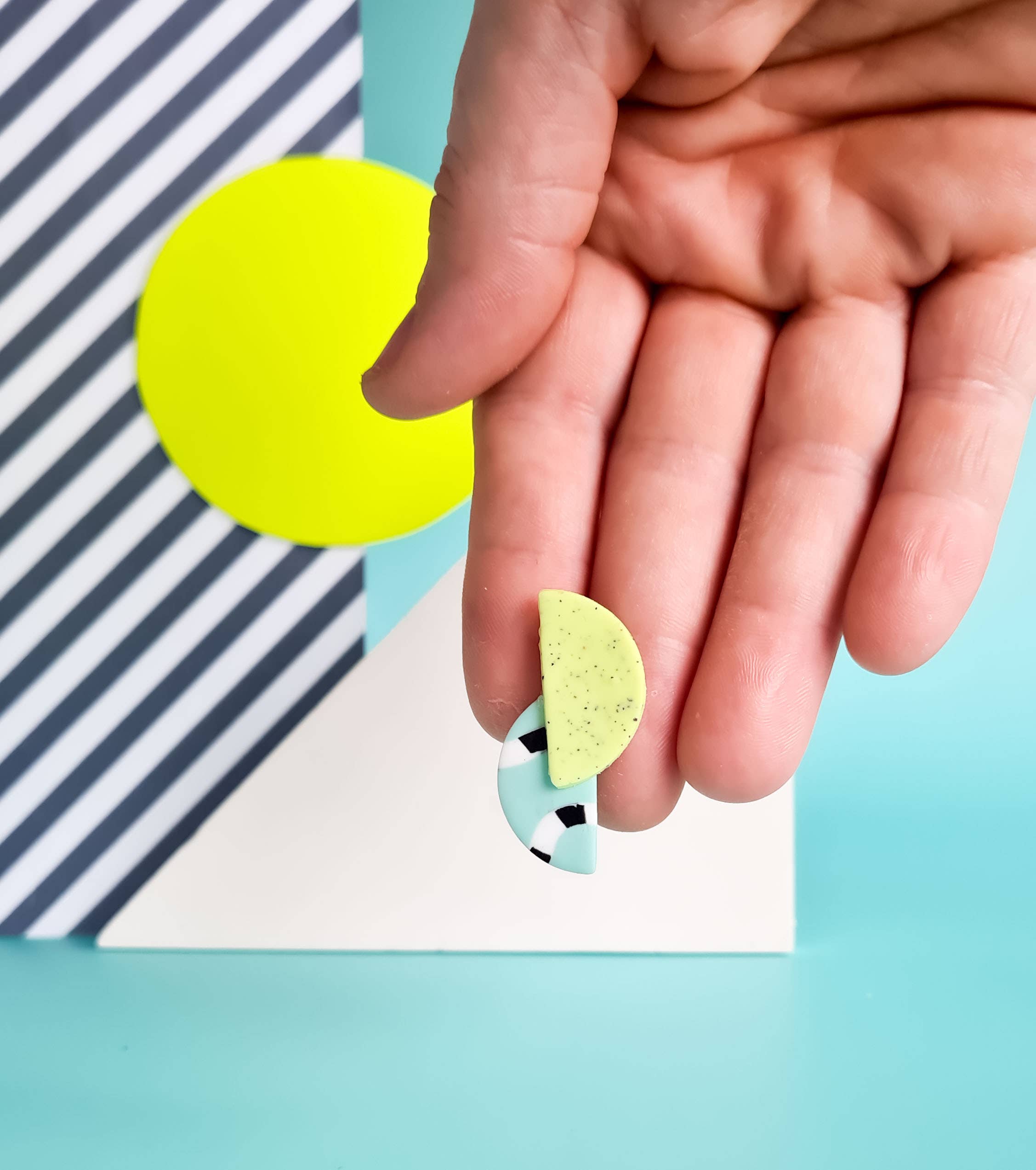 Mono - Wholesale Dangle Earrings - neon yellow and mint handmade polymer clay earrings11