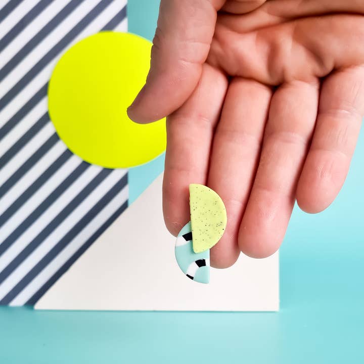 Mono - Wholesale Dangle Earrings - neon yellow and mint handmade polymer clay earrings11