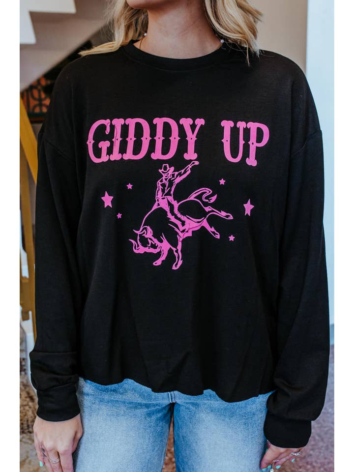 Black MK308 Giddy Up Flocking Cropped Light Weight Sweatshirt for wholesale on Faire1