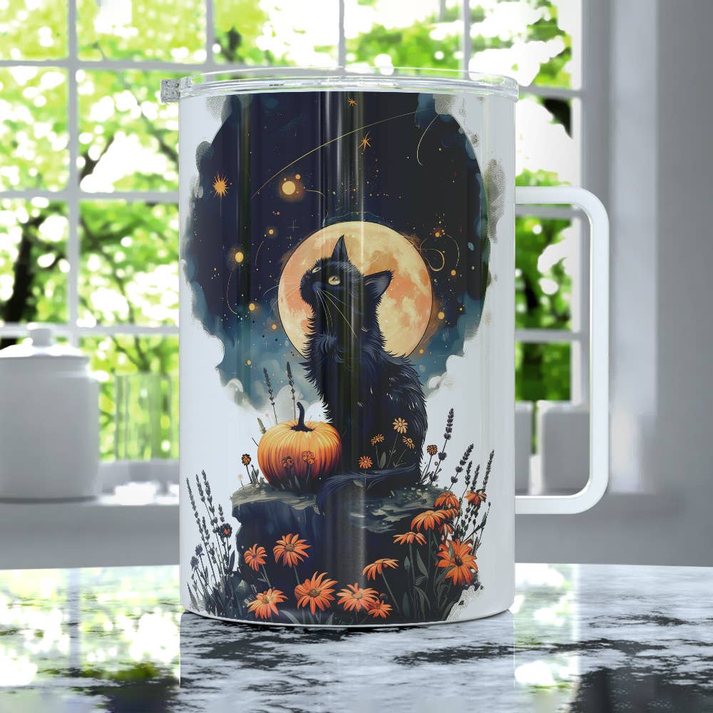 Loftipop - Wholesale Insulated Mug/Tumbler - Witchy Autumn Full Moon Cat Travel Mug, Fall Halloween Gifts5