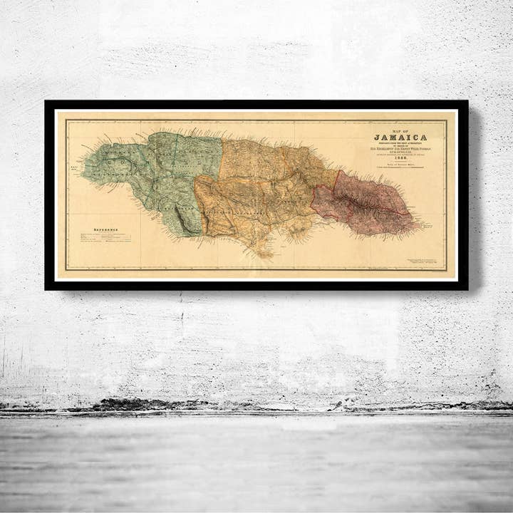 Oude kaart van Jamaica 1888 Vintage kaart van Jamaica | Vintage kaart muurkunst print voor wholesale door OldCityPrints - Old Maps and Posters