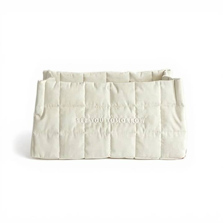 Quilted Storage Basket with Embroidered Text and Soft Padded Sides 12x6x5.5in for wholesale by AK Brand