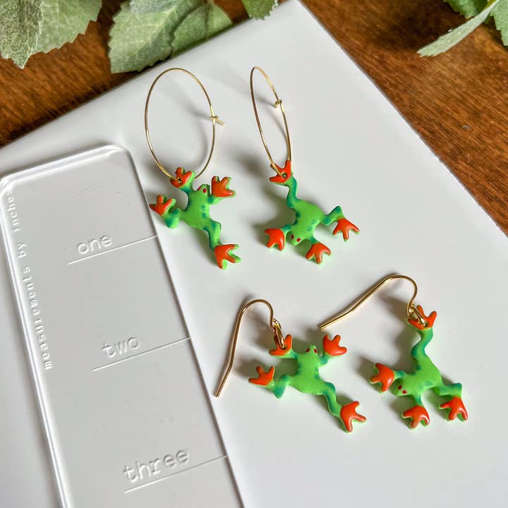 Red Eyed Tree Frog Earrings | 18k gold plated for wholesale by Retrochrome Creations