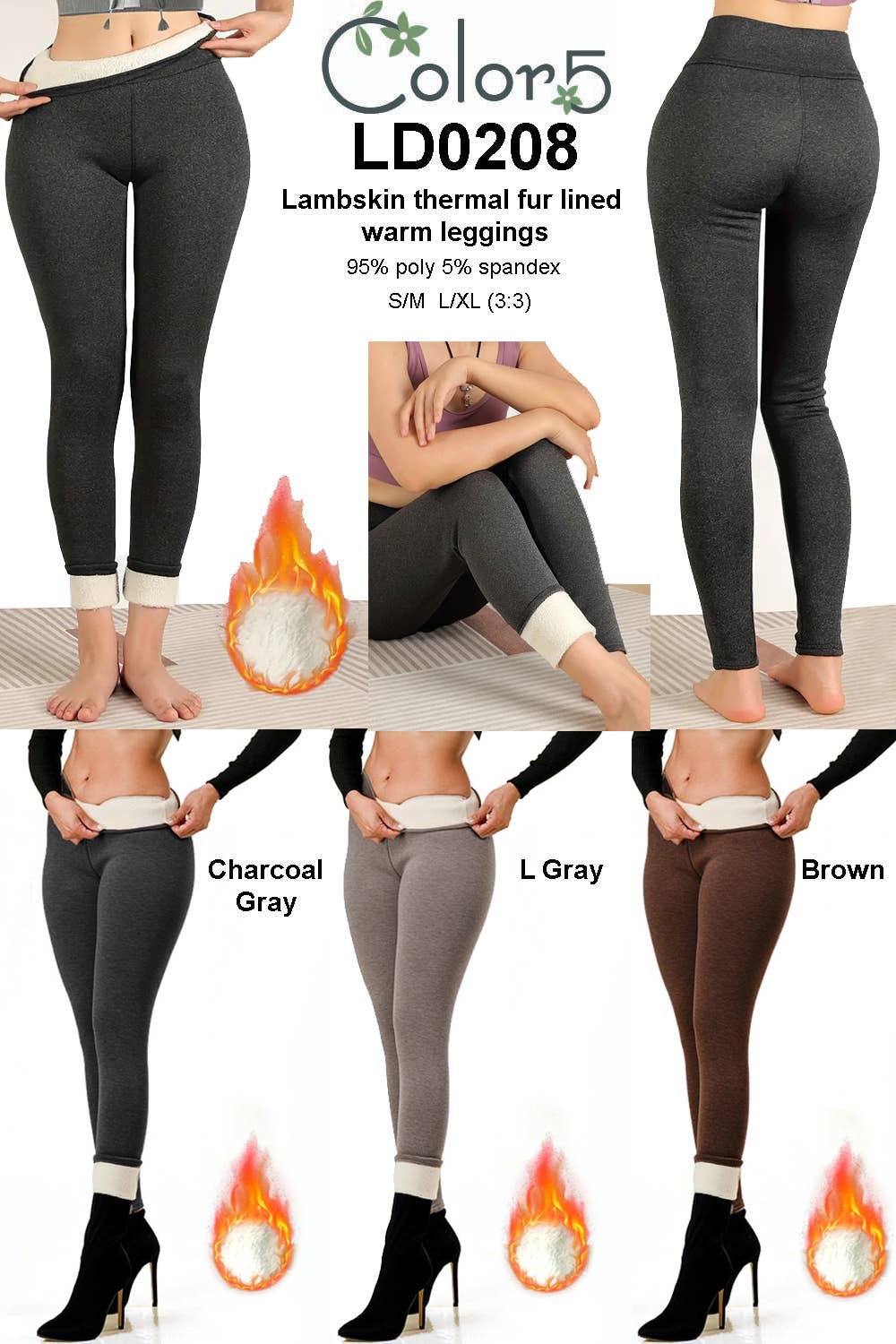 Color 5 - Wholesale Fashion Leggings - Women's - Lambskin thermal fur lined high waist winter warm leggings2