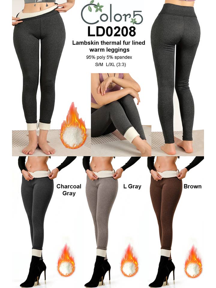 Color 5 - Wholesale Fashion Leggings - Women's - Lambskin thermal fur lined high waist winter warm leggings2