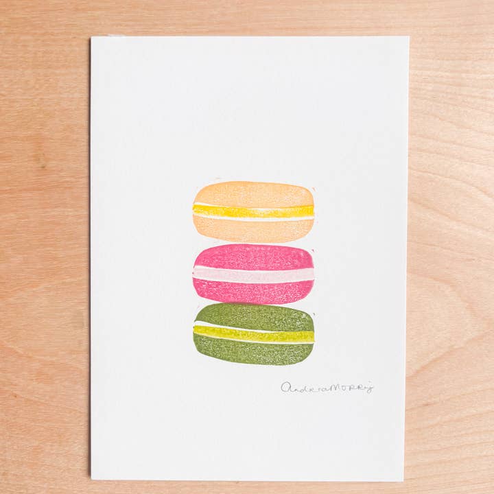 "The Royal Macaron" Handmade Linocut Print for wholesale by Andrea Morris Photography