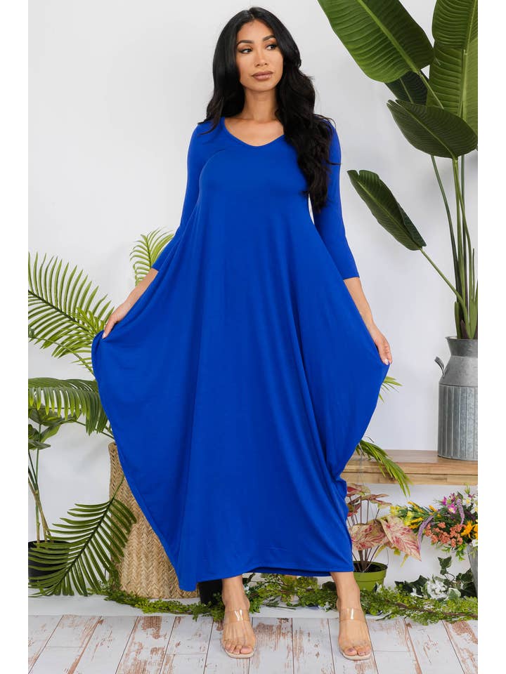 H&H Fashion Inc. - Wholesale Dress - Women's - HH645R-SOLID - 3/4 Sleeve Maxi Dress16