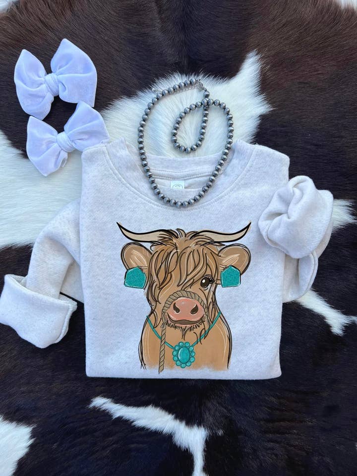 Schattige turquoise hooglandkoe (sweatshirt) voor wholesale door Buckin Baby Wholesale