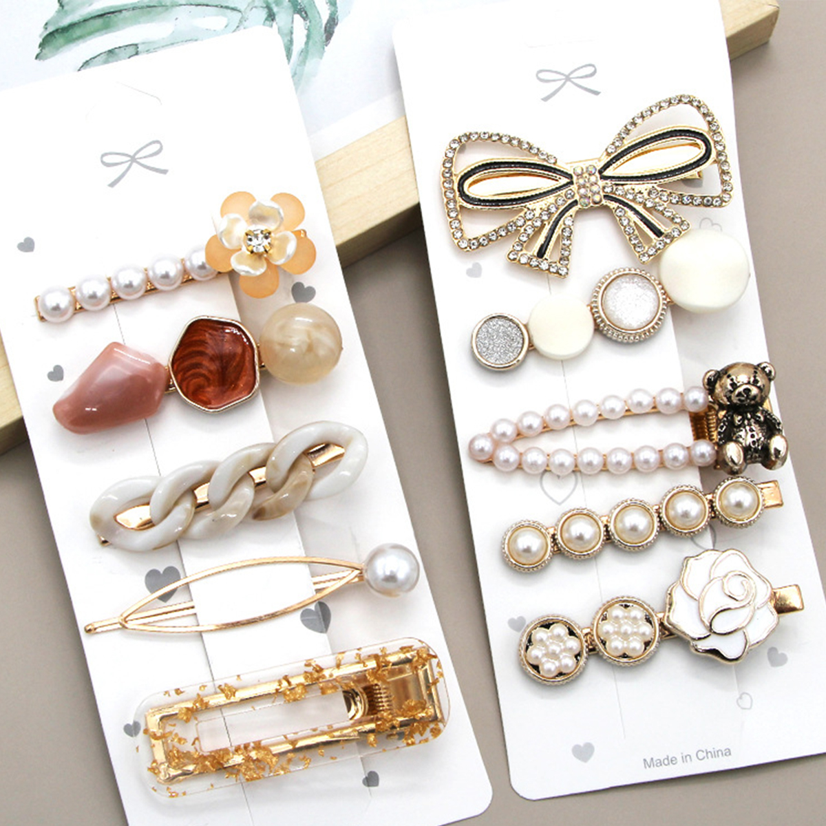 ACCITY - Wholesale Hair Clip - Women's - Rhinestone Pearl Hair Clip Set-Elegant Side Pin _CWASC0349647