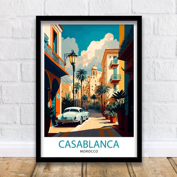 Cartaz de Viagem de Casablanca Marrocos Arte de Parede de Casablanca Cartaz de Viagem de Marrocos Ilustração de Casablanca Decoração de Casa de Casablanca Souvenir de Marrocos por atacado de InkNPrintz