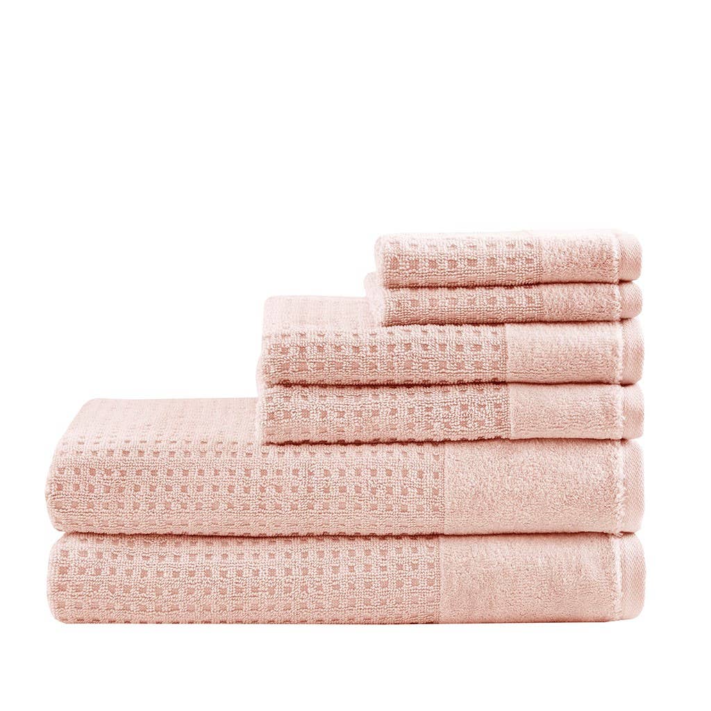 Olliix - Wholesale Towel Set - Spa Waffle 6-Piece Bath Towel Set [Certified], Pink2