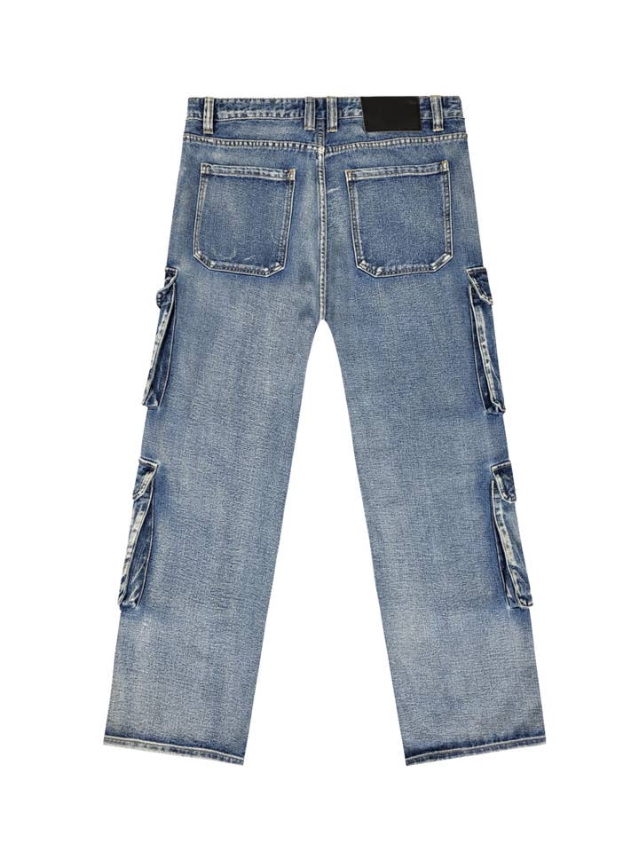 Indigo DL1539 Baggy Fit Double Cargo Denim Jeans for wholesale on Faire6
