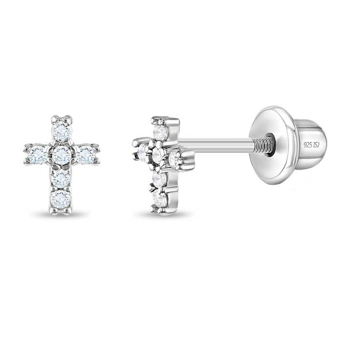 925 Sterling Silver Girls Clear Cubic Zirconia Cross Safety for wholesale by In Season Jewelry