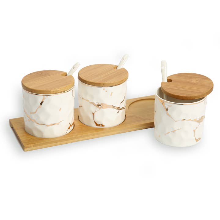 CLASSIC TOUCH DECOR INC. - Wholesale Canister Set - White Porcelain Canister Set With Gold Design