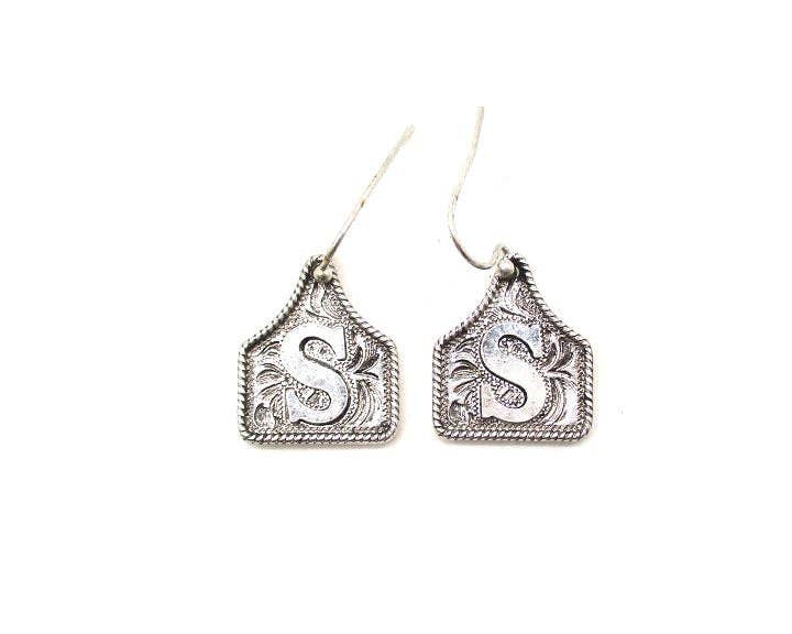 Snowing West - Wholesale Dangle Earrings - WESTERN ETCHED CATTLE TAG INITIAL EARRINGS13