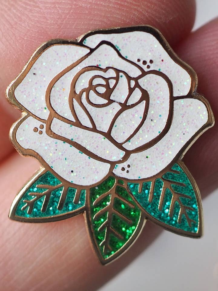 Rose - Revers Pin - Hvid Sparkle for engroshandel hos LanaBetty