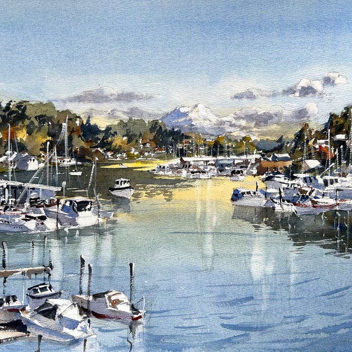 Bright Fall Day at Gig Harbor for wholesale by Ina Xi Watercolor