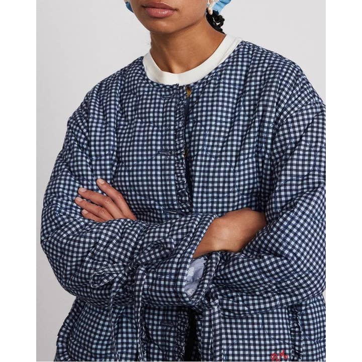 black Reversible Gingham floral ruffle trim Quilted jacket for wholesale on Faire