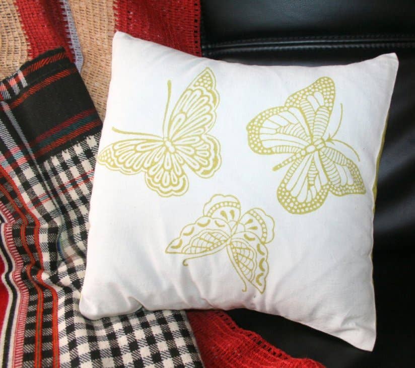 Sustainable Threads - Wholesale Throw/Decorative Pillow - Cotton Pillow with Insert | Handwoven | Butterfly Screen Print1