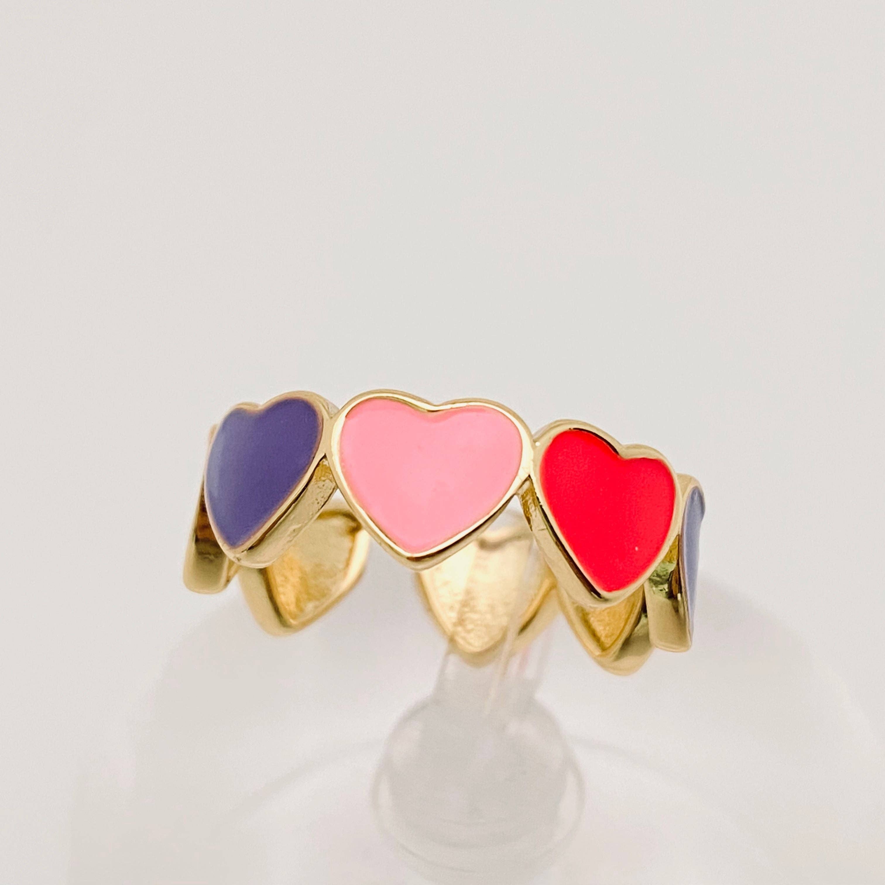 Mio Queena - Wholesale Cocktail/Statement Ring - Enamel Flower Smiley Flower Heart-shaped Ring0