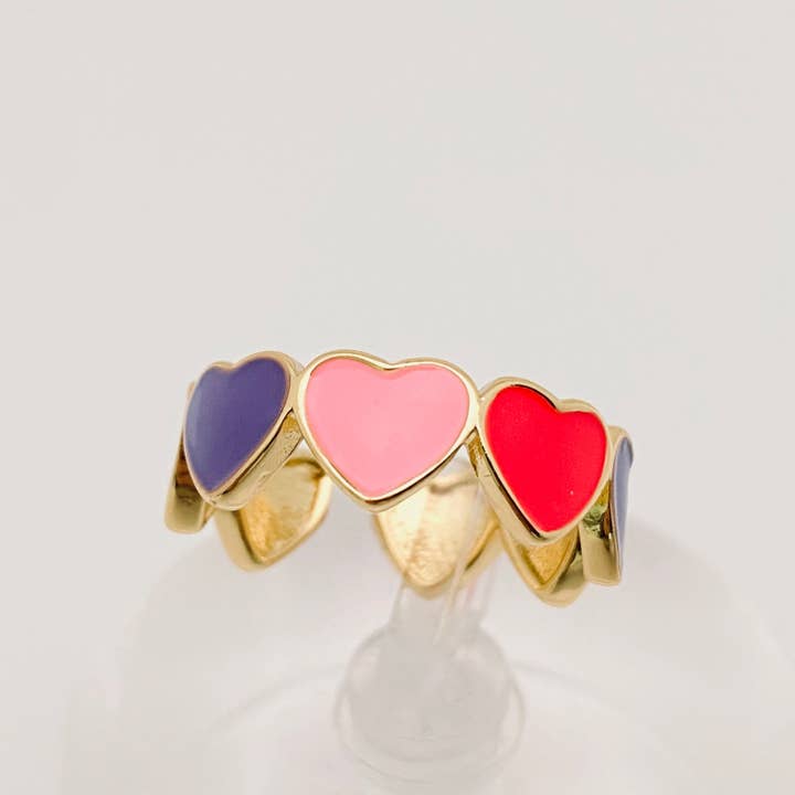 Mio Queena - Wholesale Cocktail/Statement Ring - Enamel Flower Smiley Flower Heart-shaped Ring