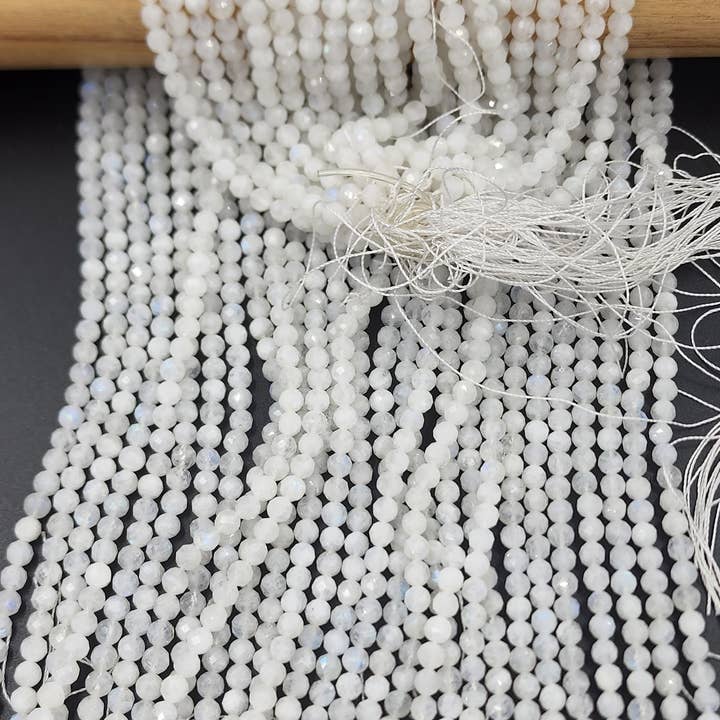 Beads Creation - Wholesale Beads - Rainbow Moonstone Micro Faceted Laser Cut Round Beads PRP4191