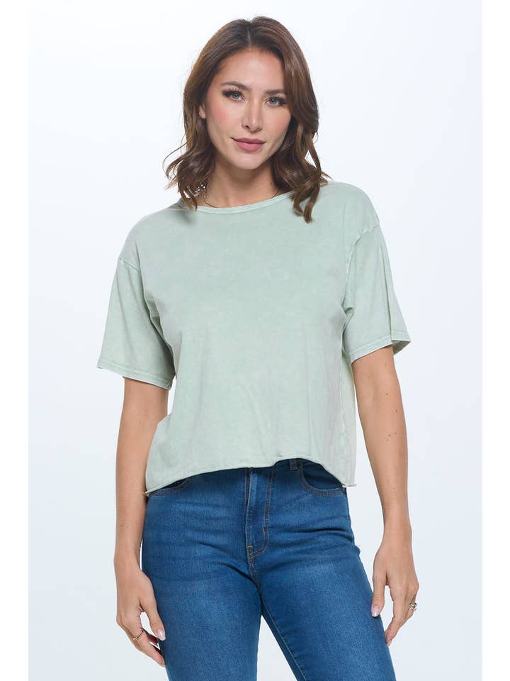 Knit Riot - Wholesale Knit top – Women's - Blank Mineral Washed Cropped Tee7