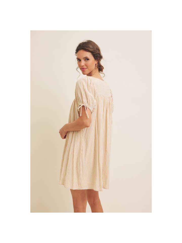 in february - Wholesale Dress - Women's - SQUARE NECK STRIPE FLARE MINI DRESS WITH BOW ON THE SLEEVES26