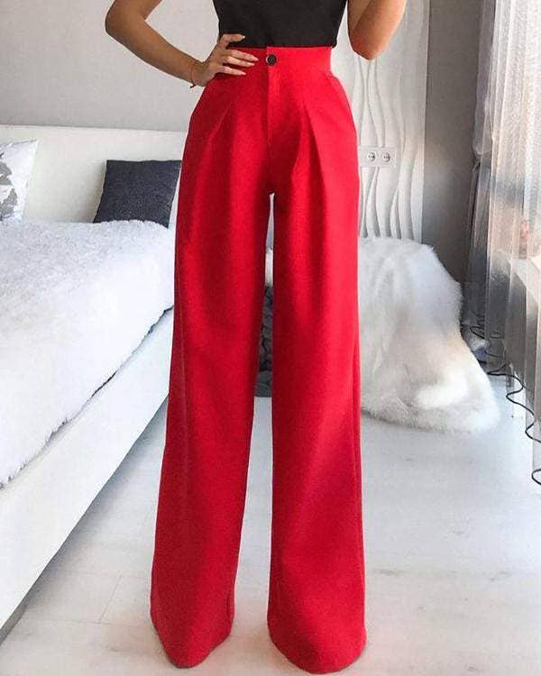 ROUGE pantalon large taille haute à bouton unique en vente sur Faire2