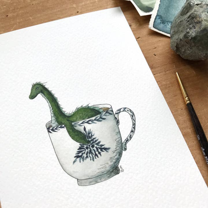 Lizzy Gass - Wholesale Art Print - Loch Ness Monster in a Teacup Giclée Print2