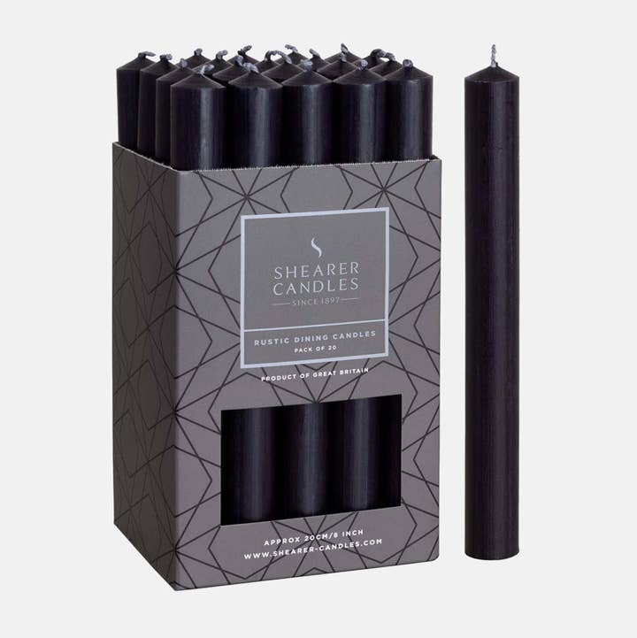 Shearer Candles - Wholesale Tapered Candle/Candlestick - Black 8 inch Dinner Candles x 200