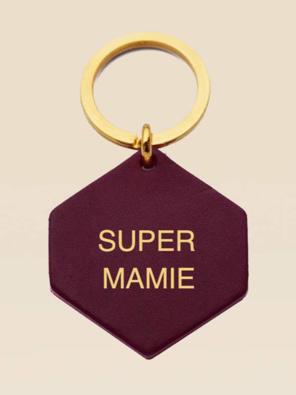 SUPER MAMIE personalized plum leather keychain for wholesale by FAUVETTE PARIS