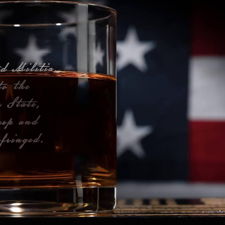 The Wine Savant / Khen Glassware - Wholesale Cocktail/Liquor Glass - 2nd Amendment Whiskey Glasses With Flag Base Set2