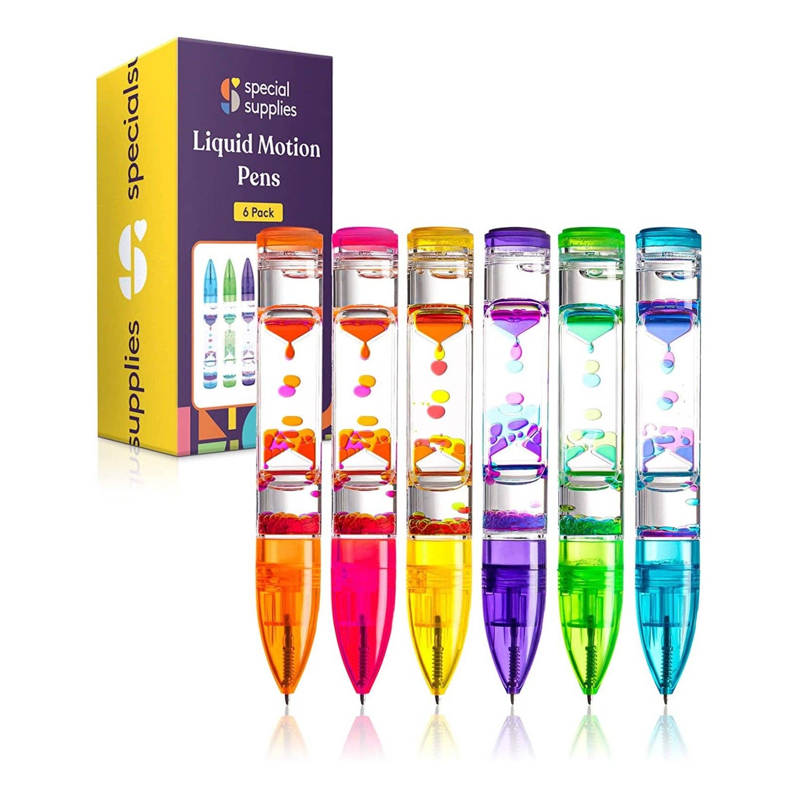 Special Supplies - Wholesale Pen - Liquid Motion Pens, 6 Pack Colorful Hourglass Timer Pens with Droplet Movement0