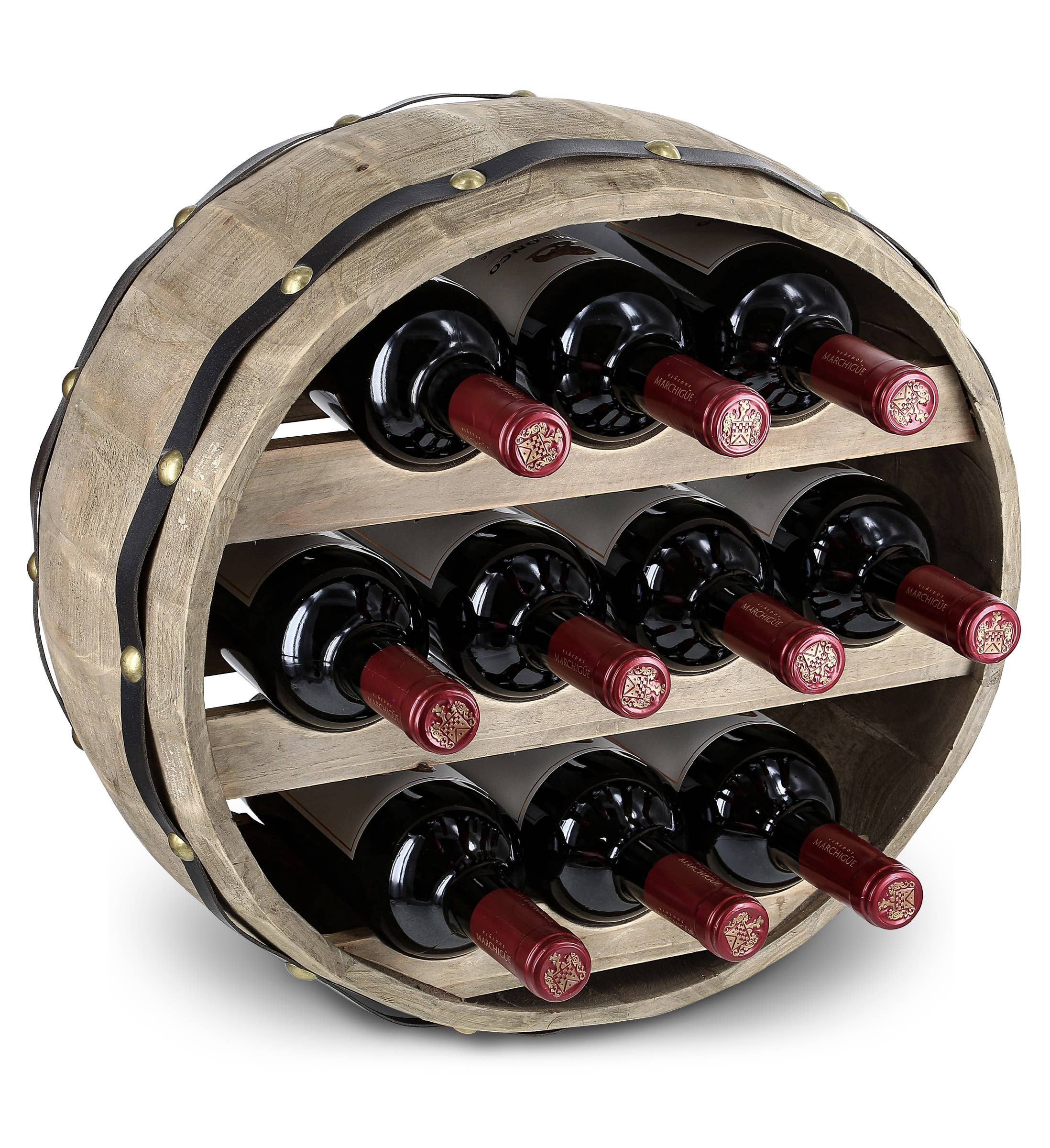 Cota Global - Wholesale Wine Rack - Natural Wood Industrial Barrel Wine Rack - 10 Bottles0