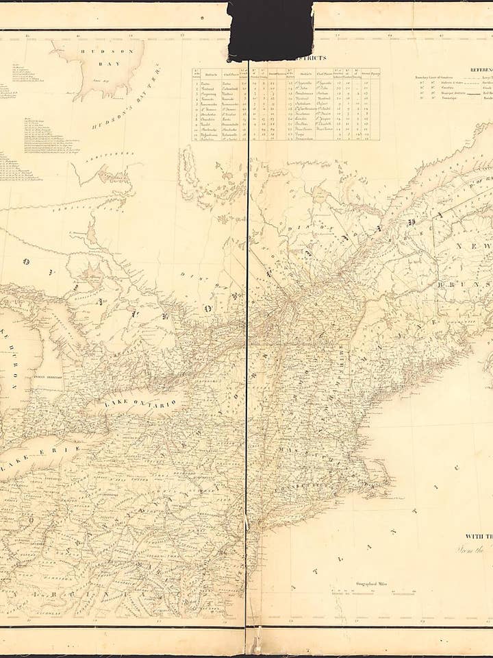 New Map of the United Provinces of Canada : With the New Municipal Districts Divisions from the Lake Superior to the Gulf of St. Lawrence and a Large Section of the United States 1842 for wholesale by Relic Map Co.