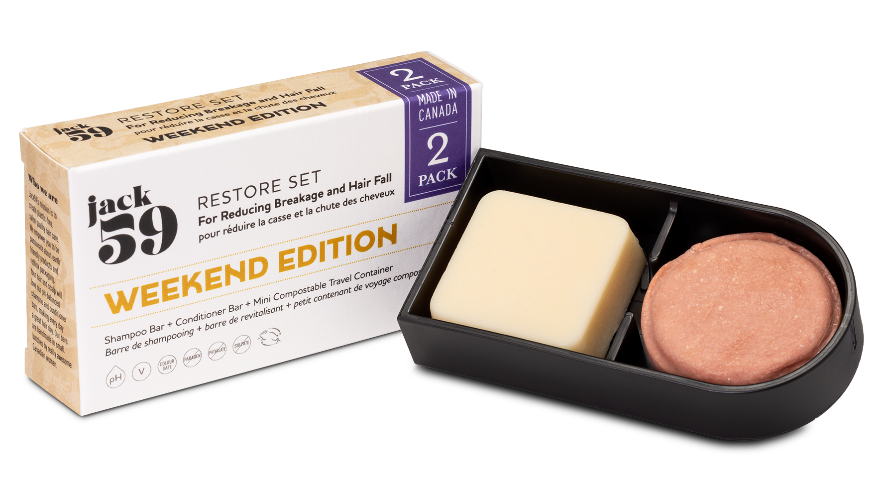 Jack59 Inc. - Vente Disques de shampoing/shampoings solides - Édition Week-end - Barres de Shampooing & Après-shampooing de Voyage - Jack598