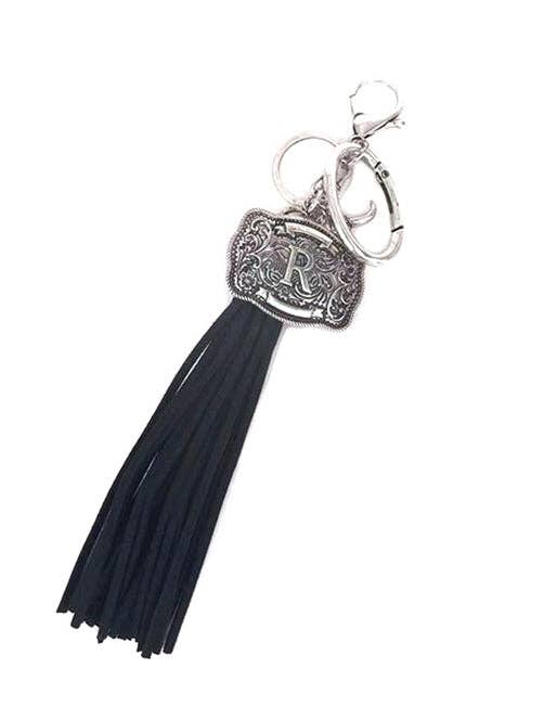 Snowing West - Wholesale Keychain - Unisex - Western Belt Buckle Initial Black Tassel Keychain16