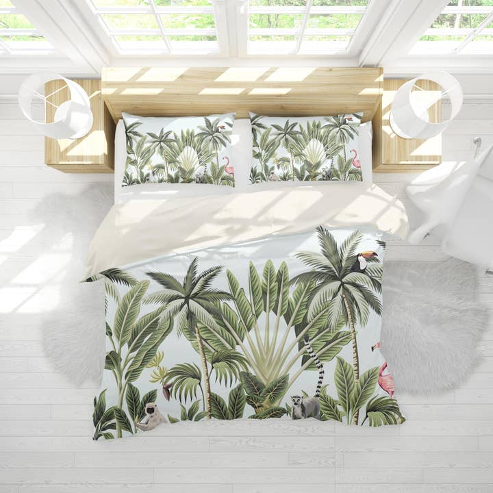 Jess Art Decoration - Wholesale Bedding set - 3D Tropical Plants Monkey Flamingo Quilt Cover Set Bedding Set Pillowcases 1520
