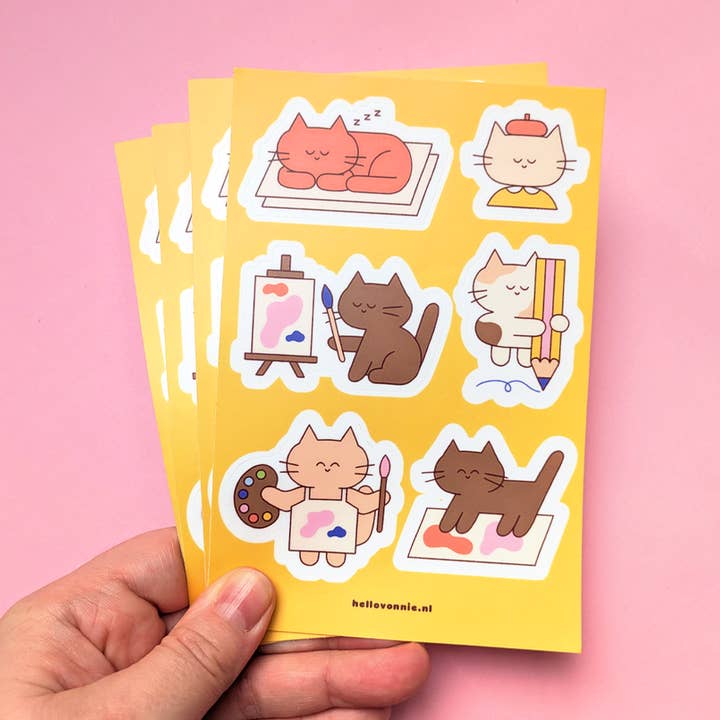 Konstnär Katt Klistermärkesark för wholesale av hello vonnie