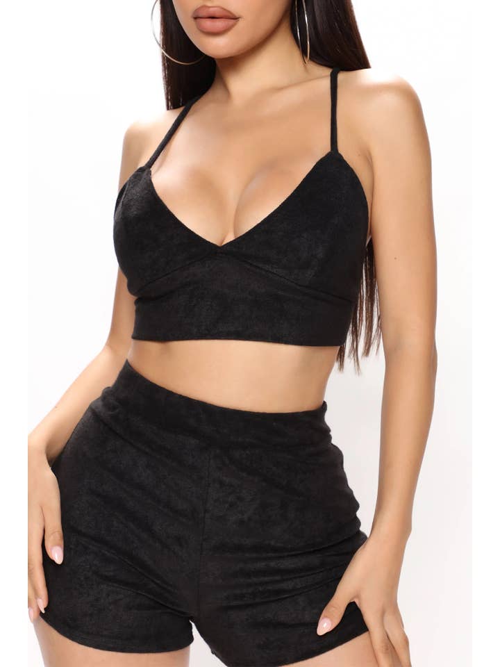 5besties inc - Wholesale Lounge Set - Women's - TERRY TOWEL BRALETTE AND MINI SHORTS SET