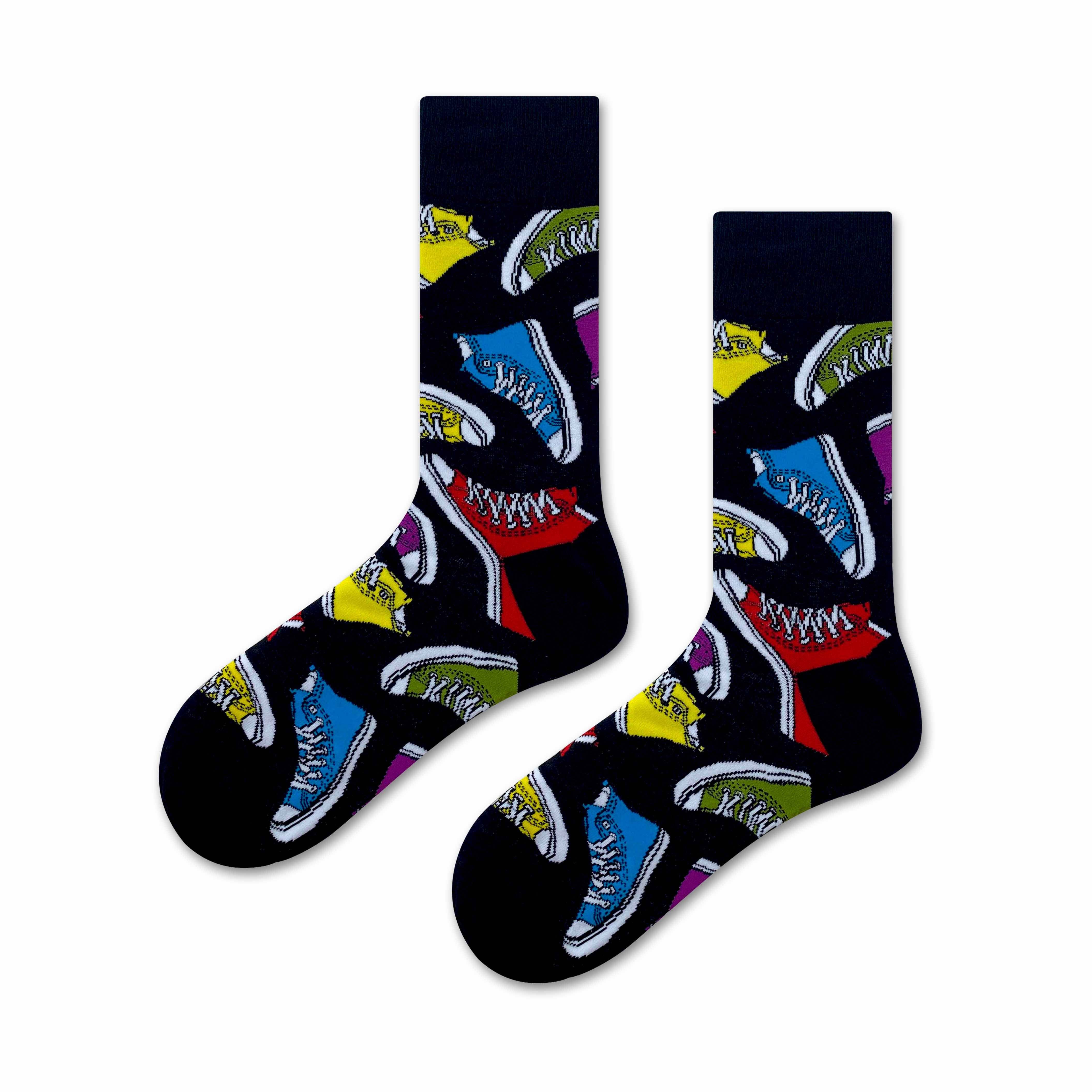 Marc JoJo – wholesale Strumpor - Unisex – Svarta strumpor med tryck av canvas-sneakers0