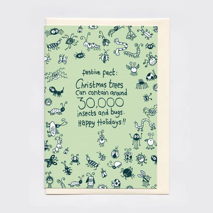 Carte de Noël drôle avec des insectes de sapin de Noël | Carte de vacances pour la vente par The Curious Pancake