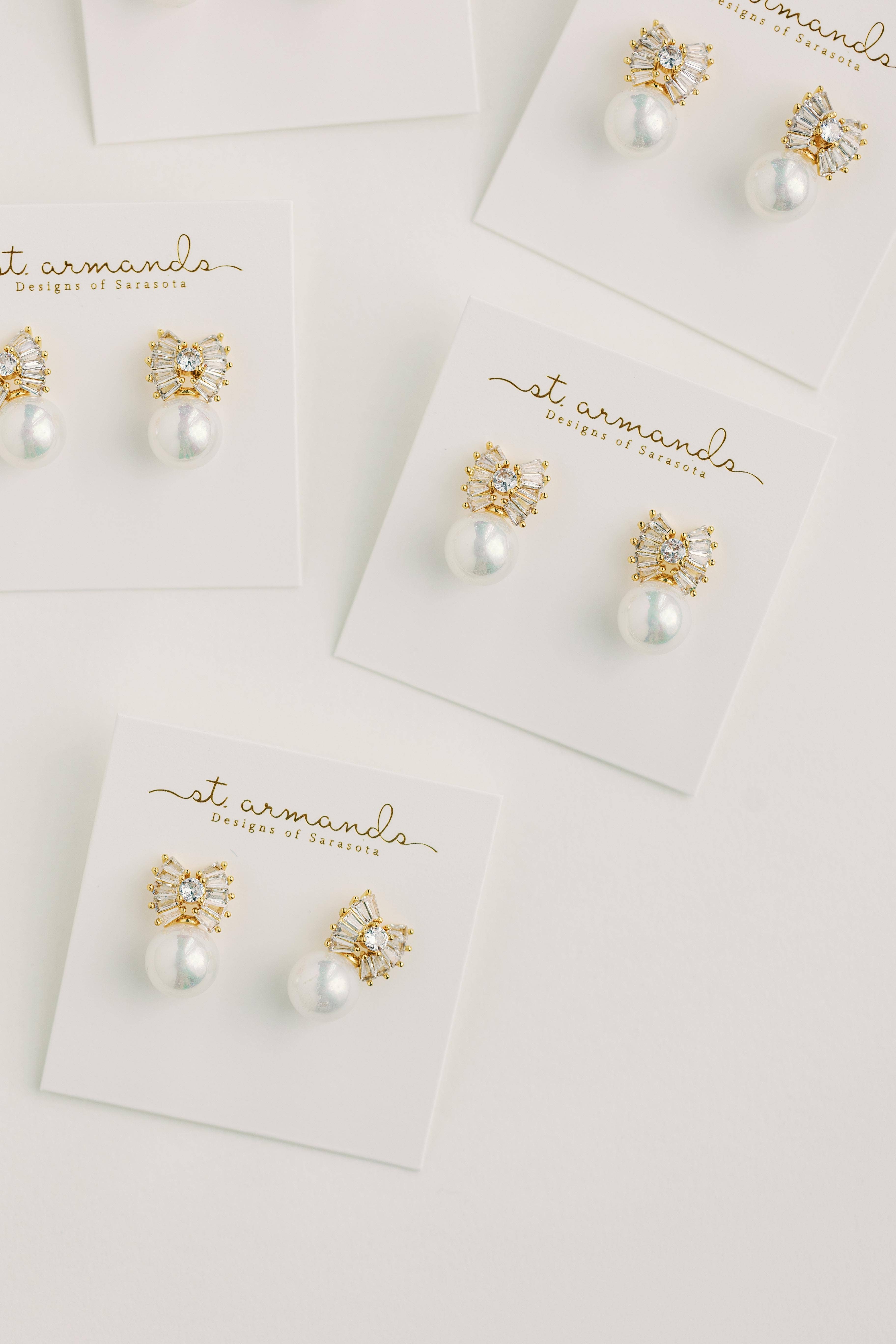 St Armands Designs of Sarasota - Wholesale Dangle Earrings - Gold Pearl Sparkler Holiday Statement Bow Earrings4