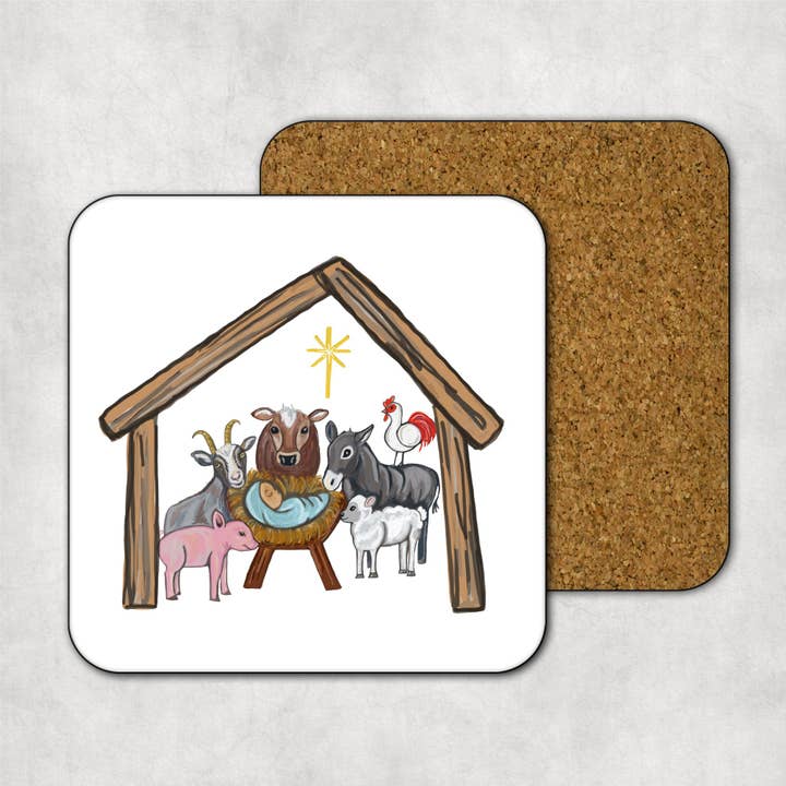 Sous-verres de Noël ~ Nativité pour animaux de ferme pour la vente par Giftable Memories