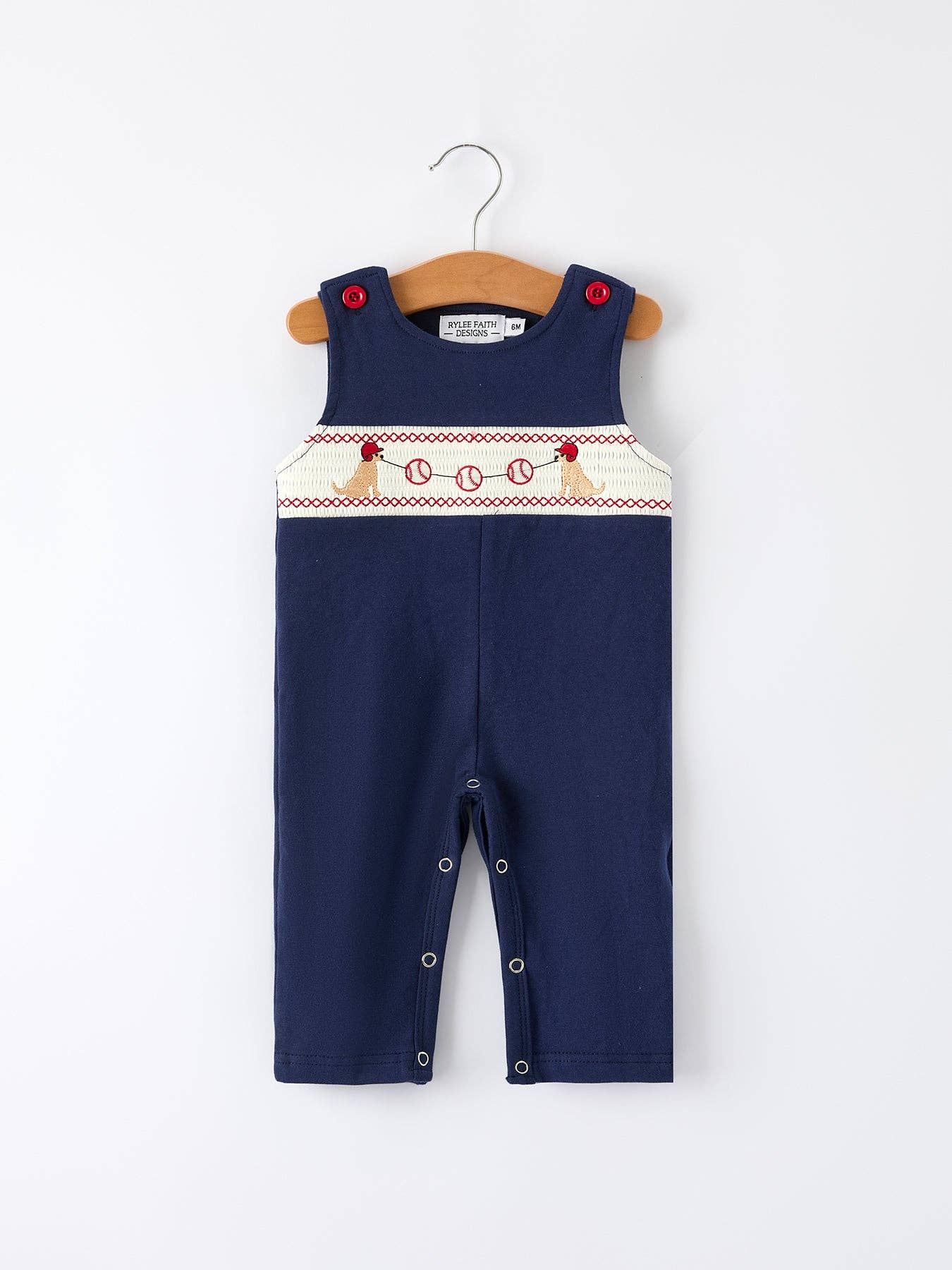 Rylee Faith Designs - Wholesale Jumpsuit - Baby - Baby Boys Romper – Dog Baseball Smocking Embroidery Outfit0
