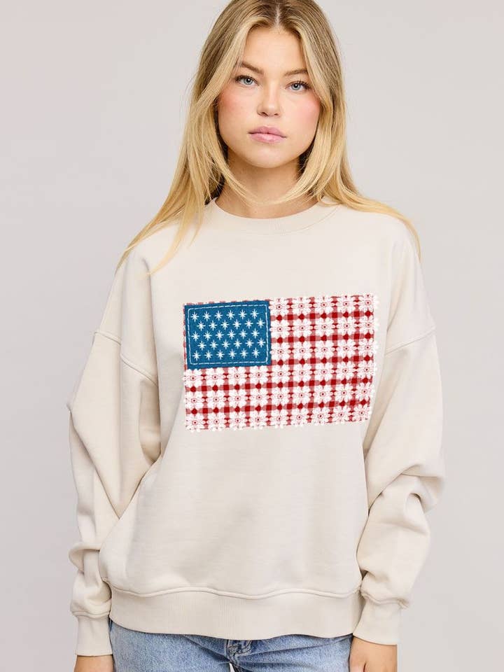 PUFF' Floral Flag Graphic L/S Relaxed Fleece Sweatshirt for wholesale by Zutter
