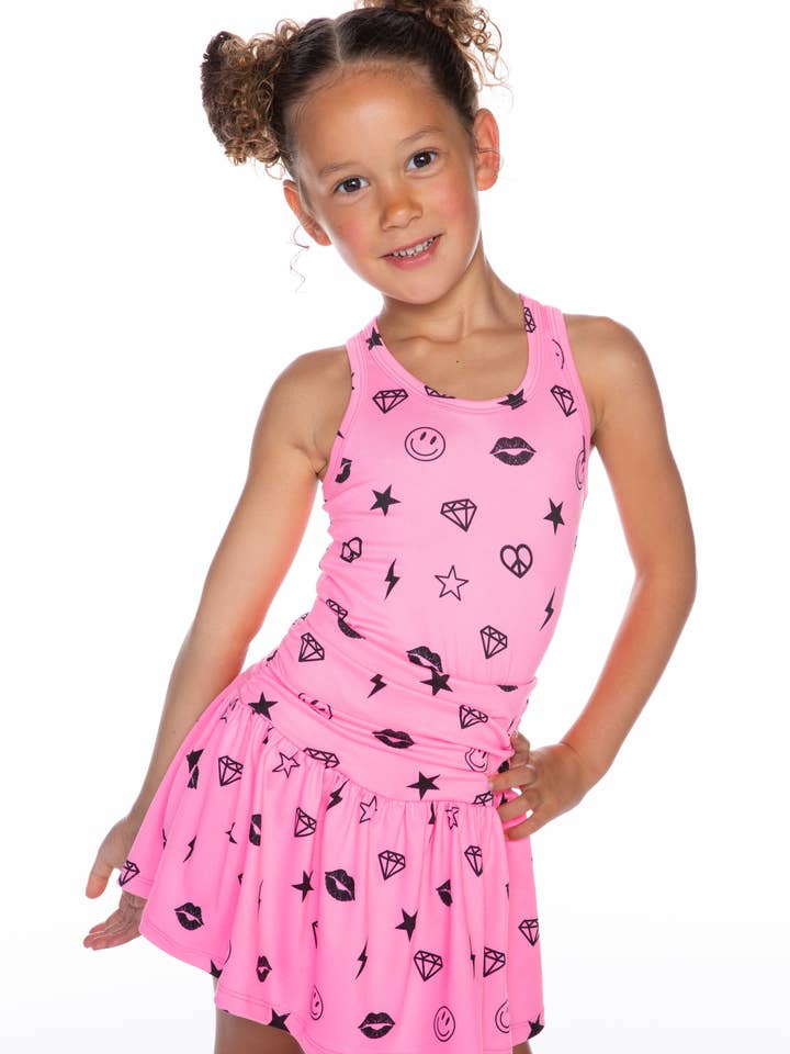 Emojis rosas de Barbie de neón Camiseta sin mangas Simply Soft con espalda cruzada y cintura fruncida, emojis rosas de Barbie neón de venta al por mayor en Faire