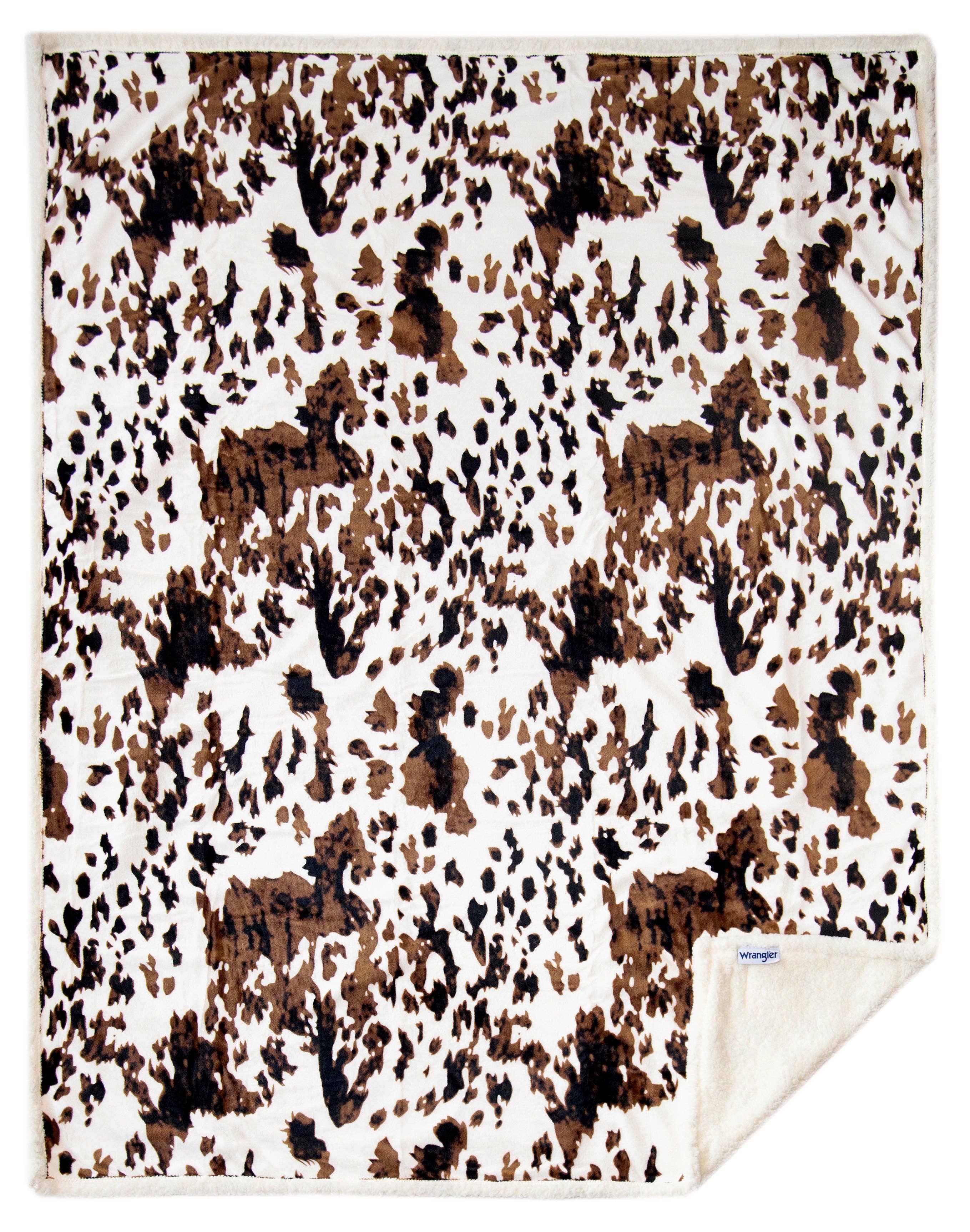 Carstens, Inc. - Wholesale Throw Blanket - Wrangler® Tri-color Cowhide Plush Sherpa Throw7